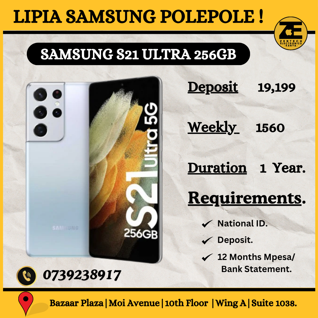 Samsung Galaxy S21 Ultra front and back design with 6.8" AMOLED display.